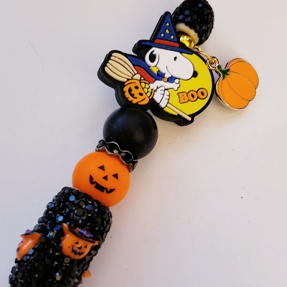 Handmade Rhinestone UV Halloween Pumpkin Snoopy Beaded Silicone Focal Bead Pen
